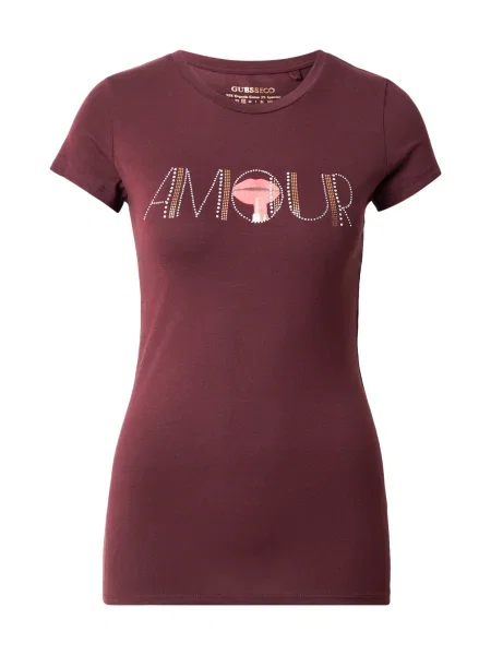 GUESS Tričko AMOUR zlatá / cyklaménová strieborná ružová