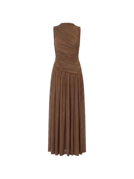 Rochie maxi Nicholas fără mâneci cu volane maro