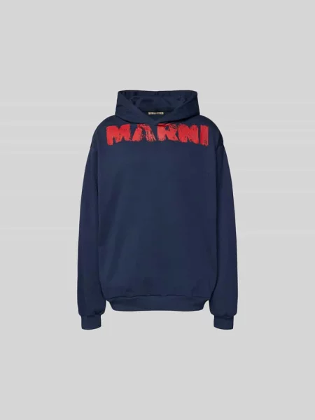 Bluza z kapturem o kroju relaxed fit z nadrukiem z logo Marni niebieska