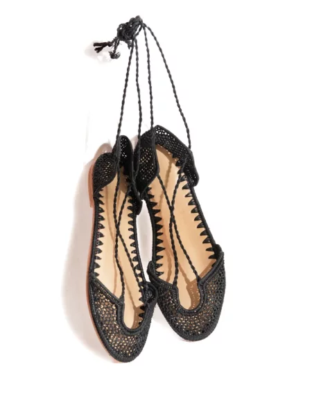Balerini Slo_hand_made cu șireturi din dantelă negru