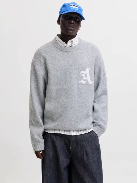 JACK & JONES Pulover JCOLEGACY gri amestecat alb