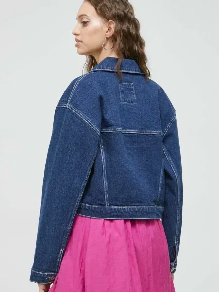Džínová bunda Abercrombie & Fitch tmavomodrá přechodná oversize