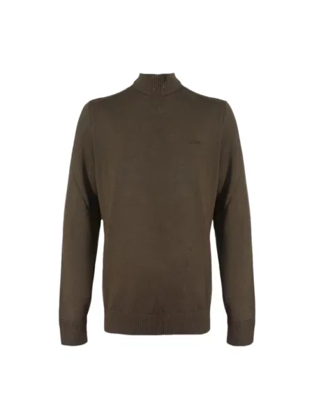 Sweter z golfem Hugo Boss wełniany brązowy