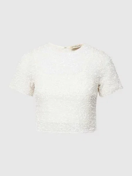 T-shirt krótki z obszyciem kamieniami stras Lace & Beads biała