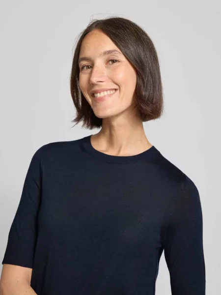 Sweter o kroju regular fit z czystej żywej wełny model FARBELLA' Boss granatowy