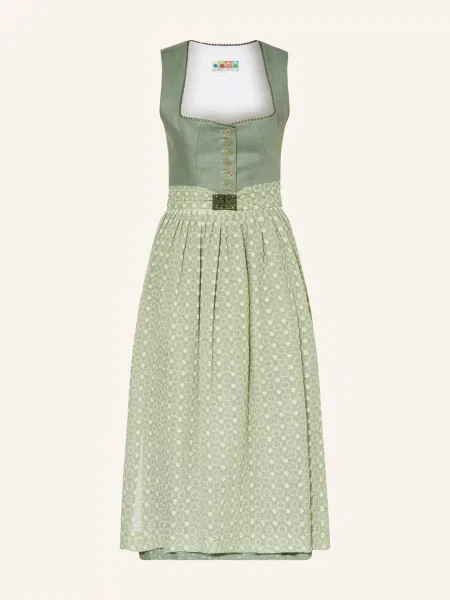 Berwin & Wolff Sukienka Bawarska Z Dodatkiem Lnu gruen biała