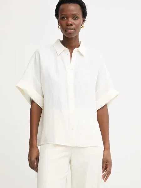 BOSS Orange koszula z dodatkiem lnu C Bisenas beżowa