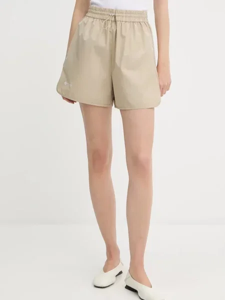 Samsoe Samsoe pantaloni scurți SAYUNA uni high waist bej