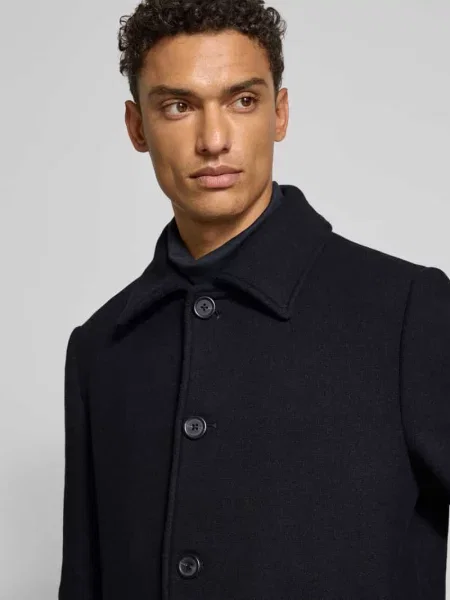 Płaszcz wełniany o kroju regular fit z wykładanym kołnierzem model ‘ARCHIVE’ Selected Homme granatowy