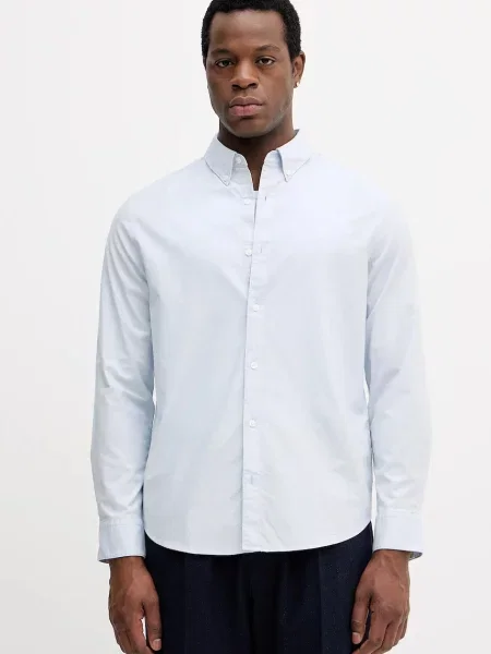 Риза Calvin Klein Jeans бяло със стандартна кройка с яка с копче черно