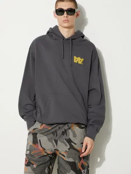 Кофта Wood Wood Sweatshirt GOTS з капюшоном з принтом сірий