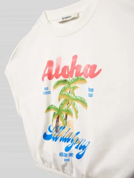 T-shirt z nadrukiem z motywem i elastycznym dołem Garcia biała