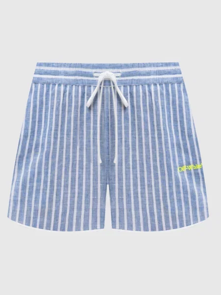 Льняные шорты Off-white в полоску голубые