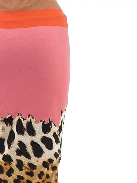 Fustă midi Roberto Cavalli cu imagine cu imprimeu animal print roz