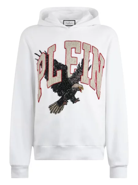 Hanorac cu glugă Philipp Plein cu glugă alb