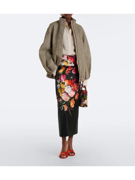 Fustă midi Dries Van Noten cu broderie de mătase