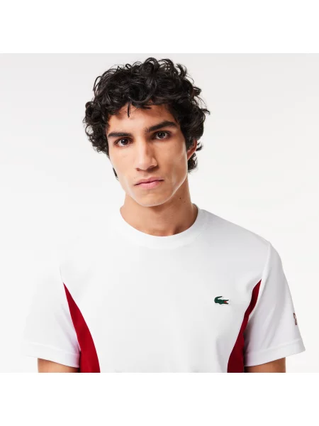 Lacoste T-Shirt Sport X Novak Djokovic Z Okrągłym Dekoltem Z Blokadą Koloru Regular Fit biały