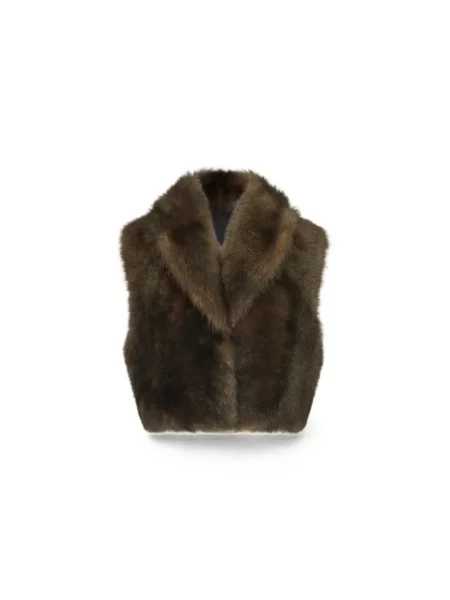 Vestă Brunello Cucinelli din piele de oaie maro