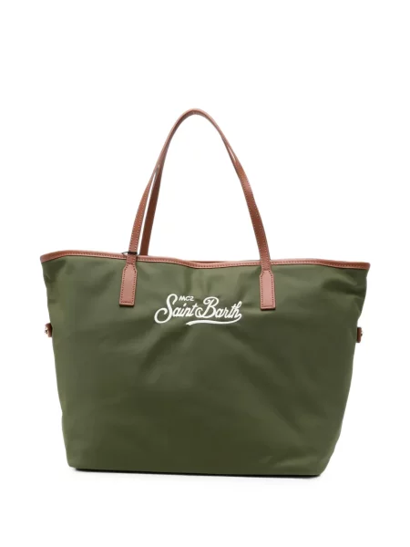 Geantă shopper Mc2 Saint Barth cu broderie din piele verde