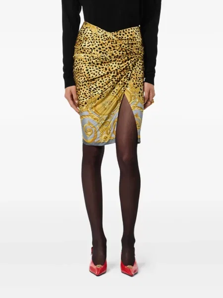 Fustă midi Versace drapată până la genunchi galben