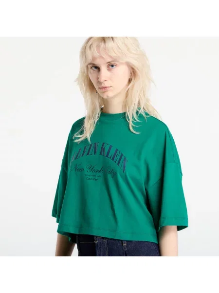 Тениска Calvin Klein Jeans Ss Cropped Boxy Heri Tee Green XS зелено