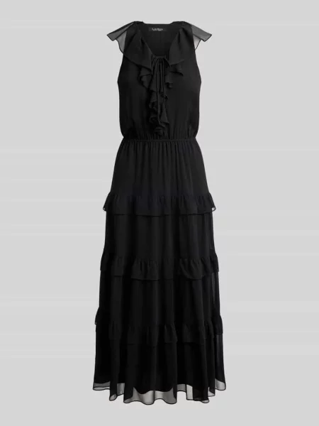 Sukienka casualowa o luźnym kroju z falbanami Lauren Ralph Lauren czarna