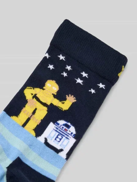 Skarpety z elastycznej mieszanki bawełny z wzorem na całej powierzchni Happy Socks granatowe