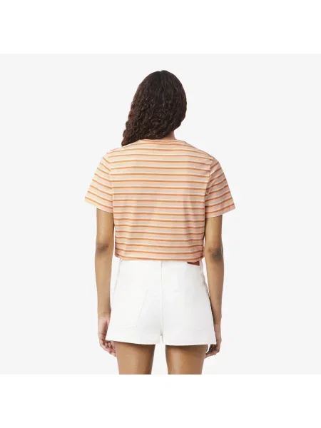 Lacoste T-Shirt Z Okrągłym Dekoltem W Paski Regular Fit pomarańczowy