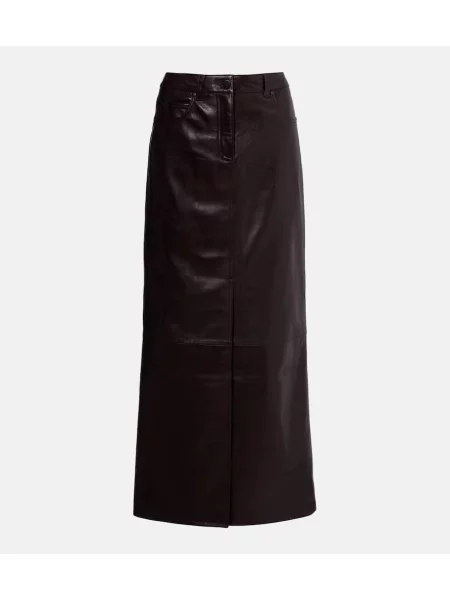 Maksi spódnica skórzana Dorothee Schumacher z wysoką talią brązowa