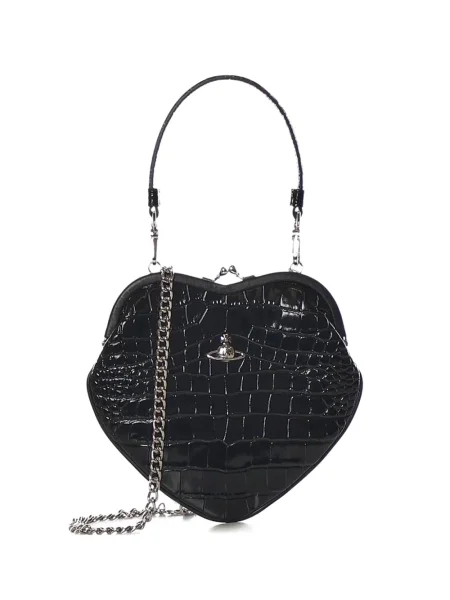 Geanta de piele Vivienne Westwood din piele cu motiv cu inimi negru