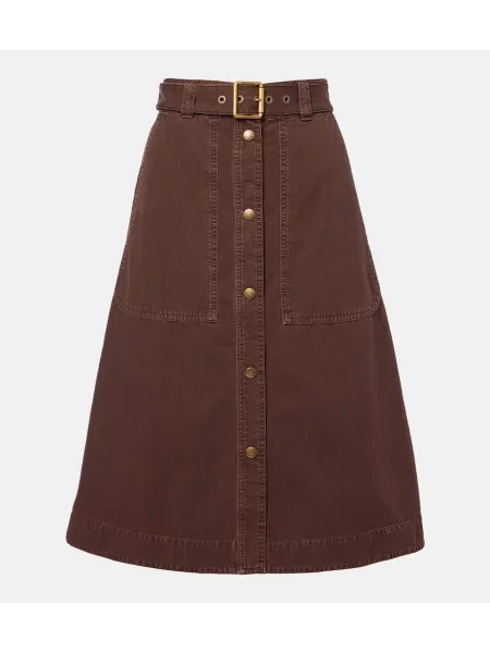 Fustă din denim Moncler până la genunchi maro