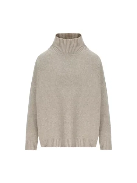 Lniany sweter z golfem Weekend Max Mara beżowy