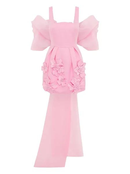 Rochie Leo Lin cu funde cu model floral de costum roz