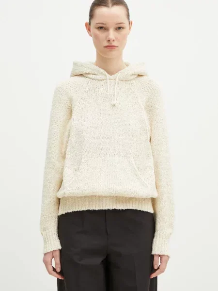 Svileni pulover Visvim Raglan Hoodie P.O. Knit Mawata za žene bež
