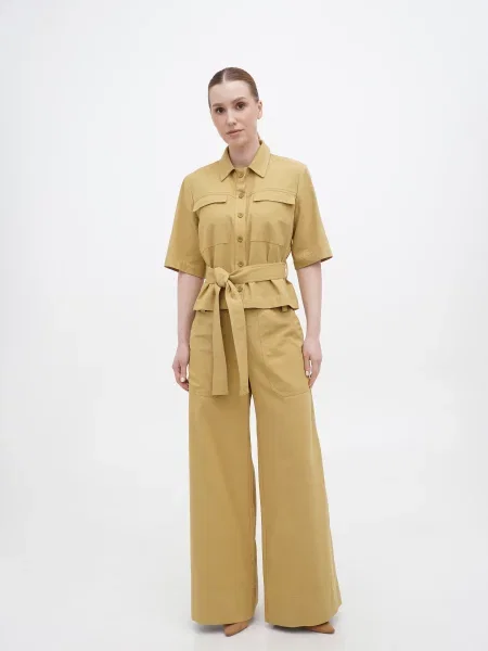 A LOT Штани палаццо Гірчичний Льон/бавовна
