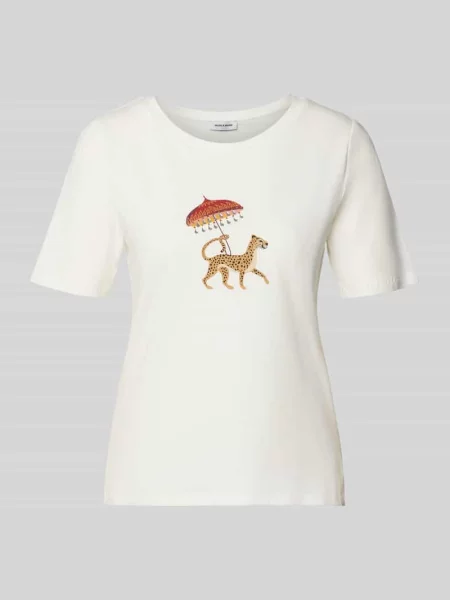 T-shirt z nadrukiem z motywem i okrągłym dekoltem More & More biała