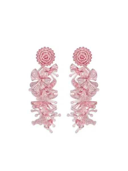 Cercei Oscar De La Renta cu paiete cu model floral roz