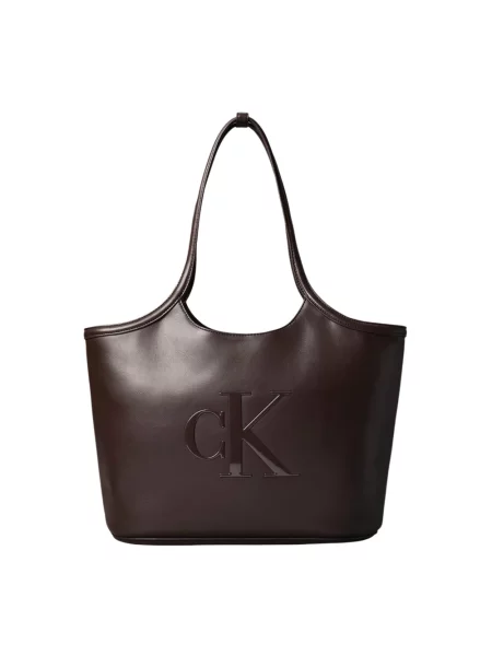 Calvin Klein torebka shopper z imitacji skóry brązowa