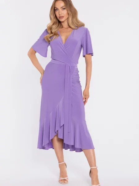 Rochie midi Made Of Emotion cu volane plic alb
