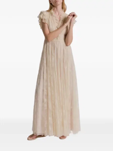 Rochie maxi Alberta Ferretti cu volane din dantelă de costum