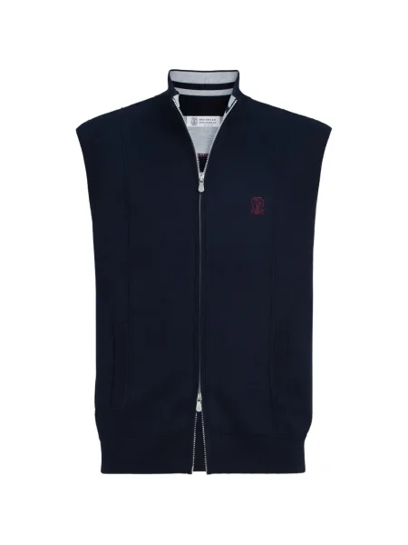 Vestă Brunello Cucinelli de mătase cu autograf albastru