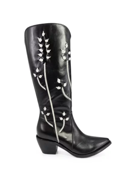 Cizme peste genunchi Madison.maison din piele cu model floral negru
