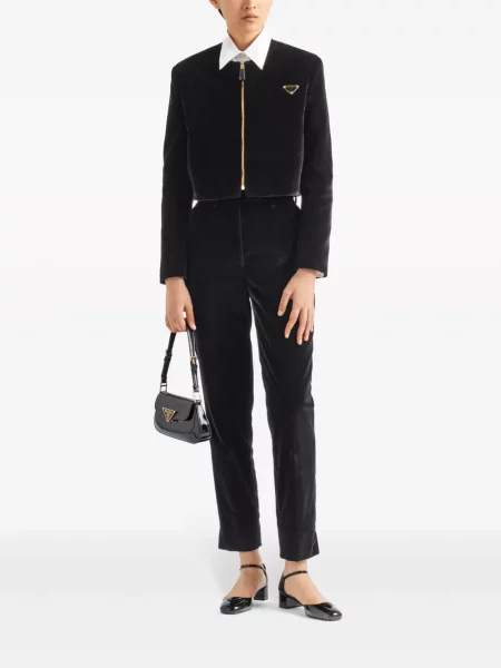 Kelnės Prada velvetinės juoda