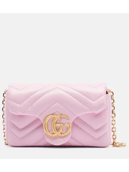 Usnjena mini usnjena torbica Gucci GG Marmont roza