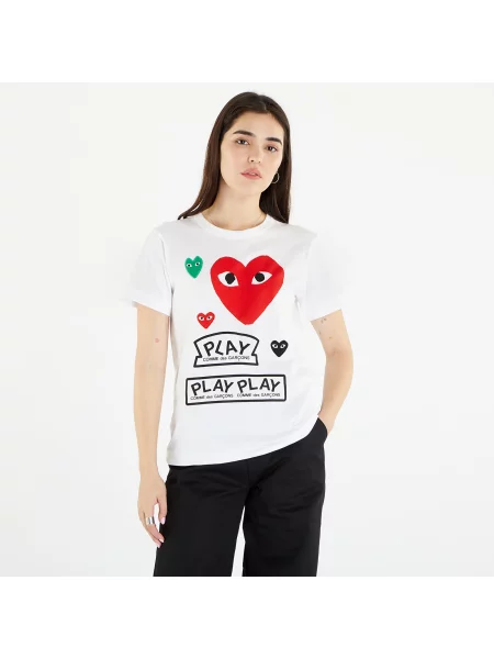 Футболка Comme Des Garcons Play з сердечками біла