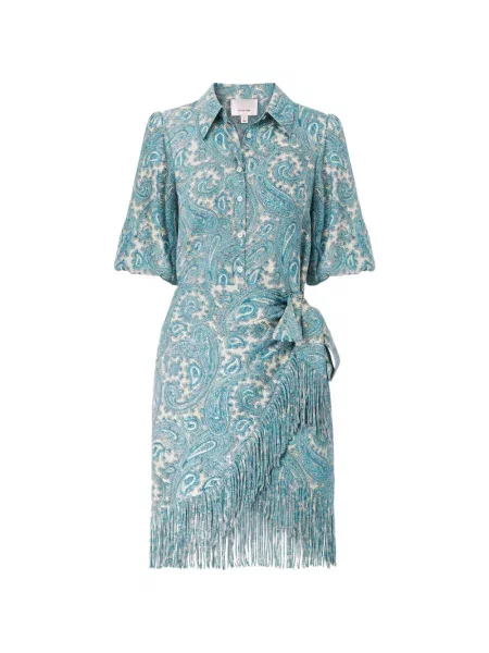 Rochie mini Cinq A Sept cu franjuri albastru