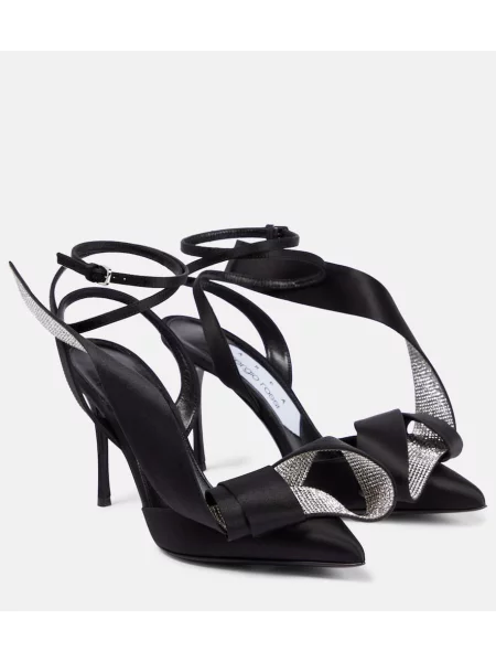 Pantofi cu toc Area din satin slingback negru