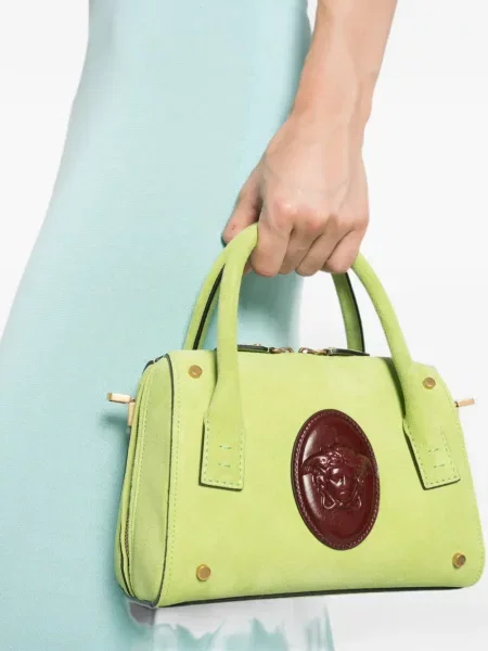 Geantă shopper Versace din piele de căprioară verde