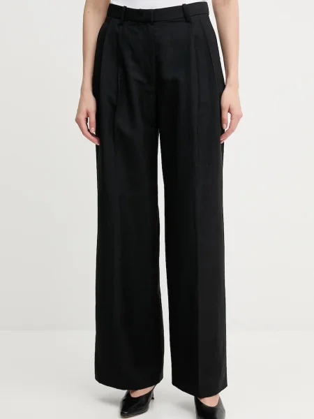 Hlače z mešanico lana Tommy Hilfiger črna