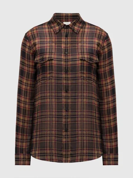 Сорочка з вовни в клітинку Saint Laurent чорна